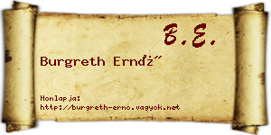 Burgreth Ernő névjegykártya